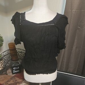Elegant Black Women's Blouse with Ruffled Sleeves